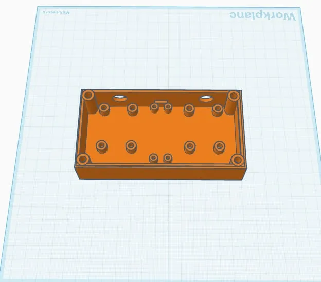 The PicoPH enclosure modelled in Tinkercad, with internal standoffs for the Pico and sensor boards